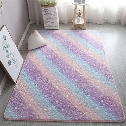 Rainbow Unicorn Glow in the Dark Area Rug – Large Kids Room Carpet with Stars