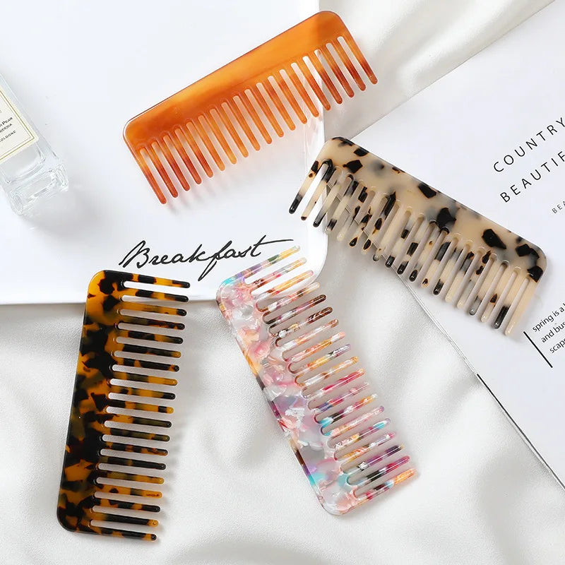 Wide Teeth Acetate Hair Combs – Anti-Static Portable Colorful Styling Comb for Salon & Travel