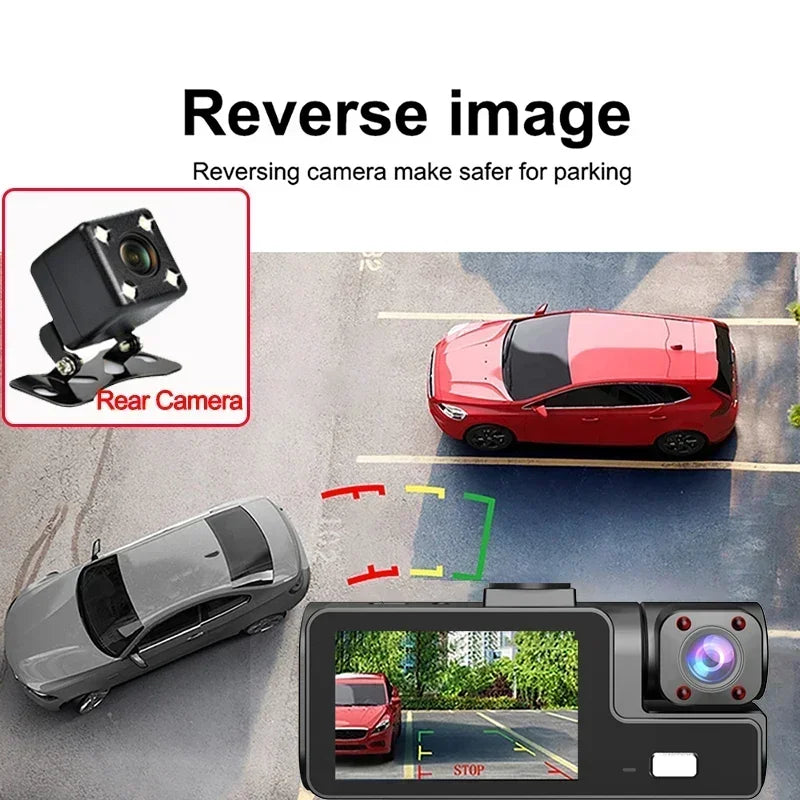 1080P 2/3-Lens WiFi Dash Cam – Front, Rear & Interior, Night Vision, G-Sensor, Loop Recording