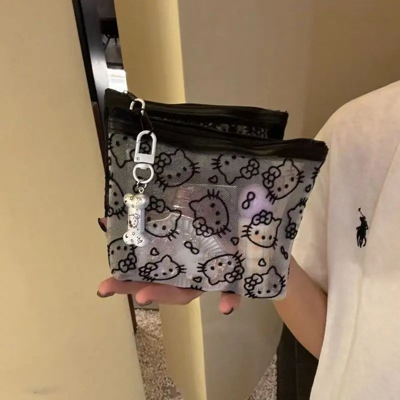 Kawaii Hello Kitty Lace Cosmetic Bag – Cute Vintage Mesh Makeup & Coin Purse Gift