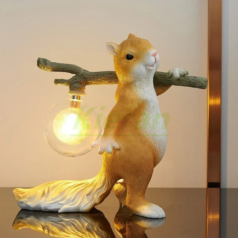 Squirrel Table Lamp – Resin and Frosted Glass
