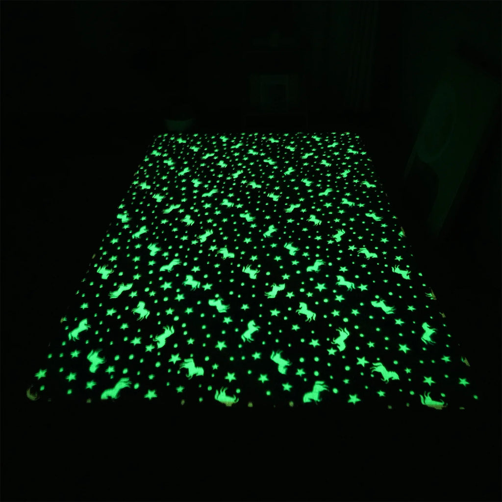 Rainbow Unicorn Glow in the Dark Area Rug – Large Kids Room Carpet with Stars
