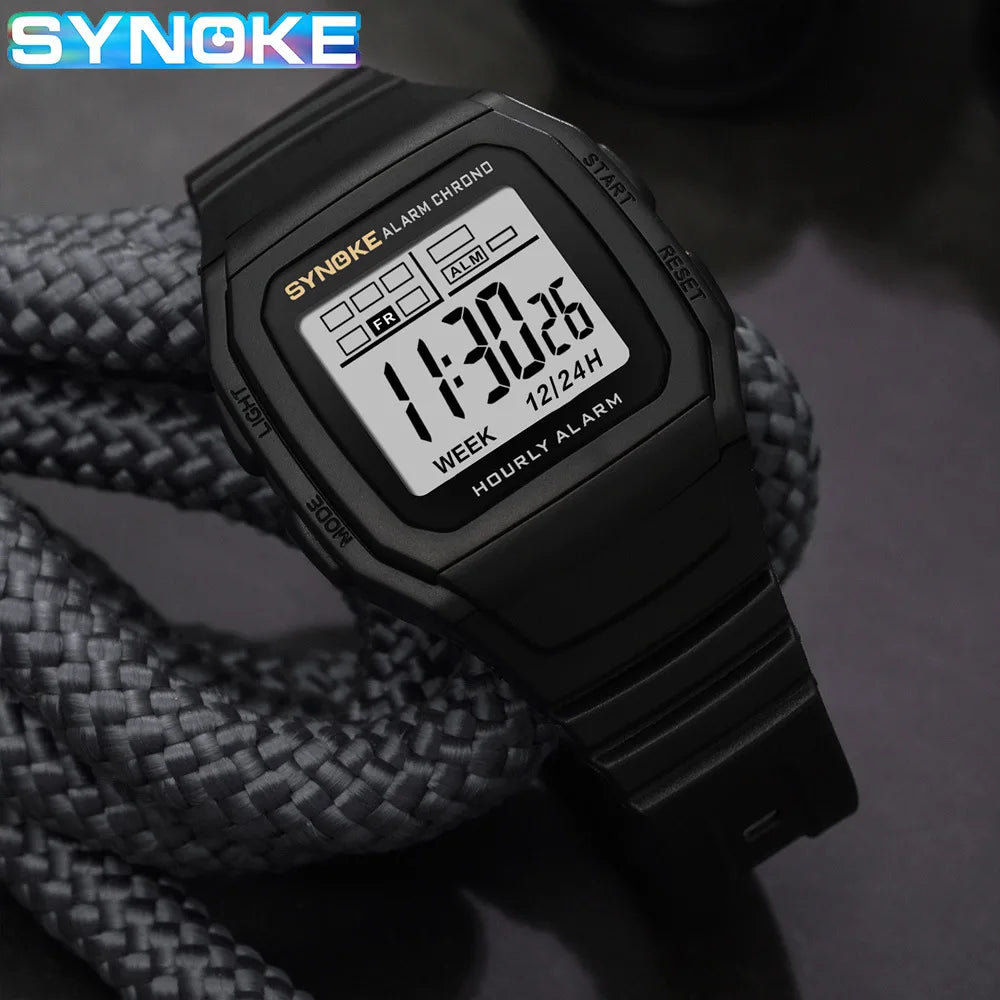 SYNOKE Retro Square Digital Watch | Student Outdoor Sports Luminous Waterproof Multifunction