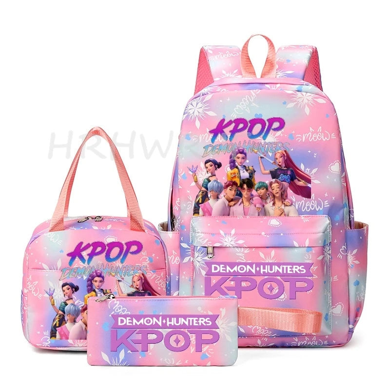 KPop Demon Hunter 3-Piece Backpack Set – School Bag, Shoulder Bag & Clutch