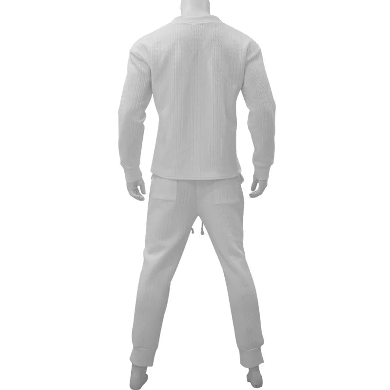 Men's Jacquard Knit Sweater & Casual Trousers Two-Piece Set