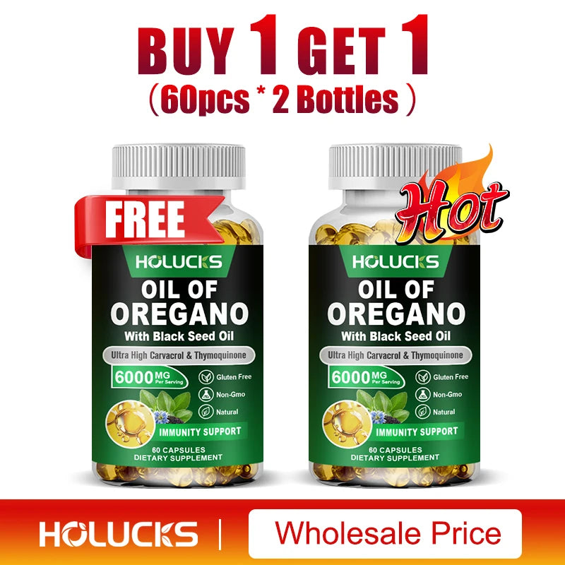 Oregano Oil & Black Seed Oil Softgels – Immune, Gut Health & Antioxidant Support, 60 or 120 Capsules