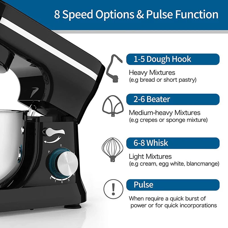 1000W Stand Mixer & Food Processor – 8+P Speed Electric Blender, Egg Whisk, Desktop Kitchen Mixer with Bowl