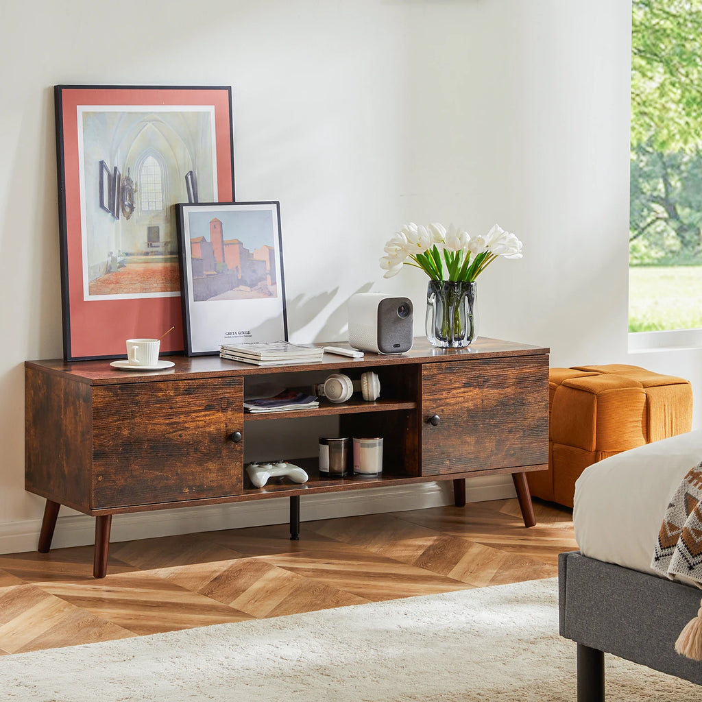 Wooden Fireplace TV Stand for 60" TVs — Entertainment Center with Adjustable Shelf & Storage