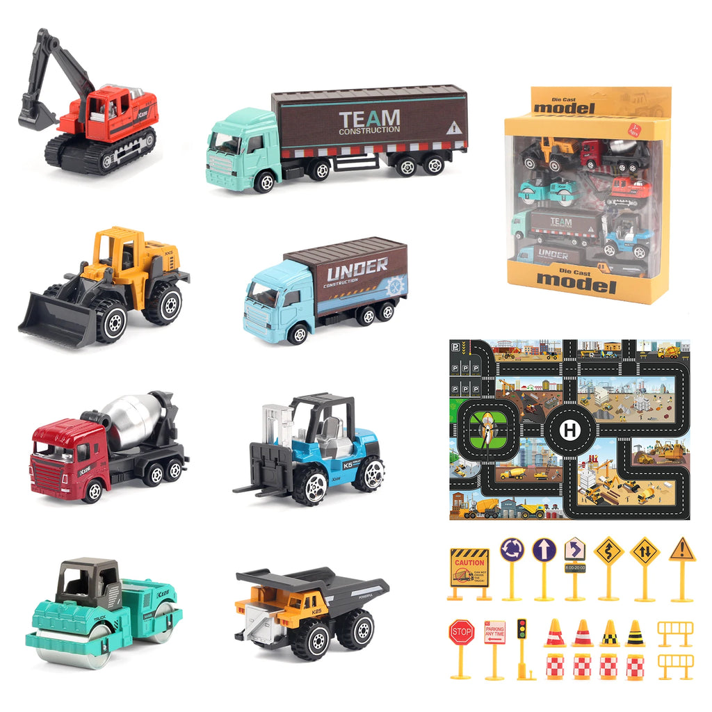 Die-Cast Construction Vehicle Toy Set – 1:64 Alloy Trucks & Excavators