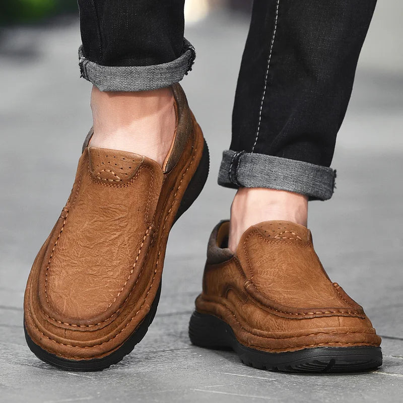 Men's Genuine Leather Lace-Up Casual Shoes