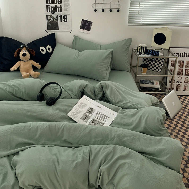 Blue Washed Cotton Duvet Cover – 150x200cm, Girls & Boys Bedroom, Quilt Cover (Pillowcase Sold Separately)