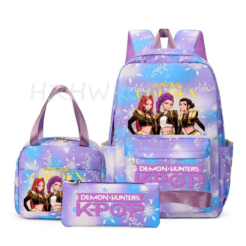KPop Demon Hunter 3-Piece Backpack Set – School Bag, Shoulder Bag & Clutch