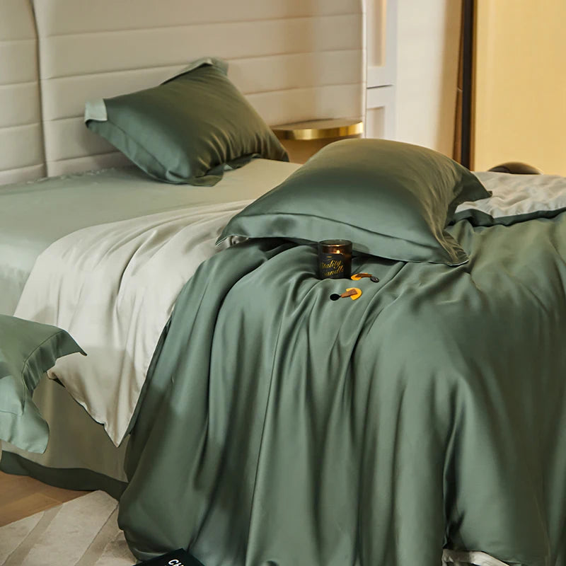 600TC Lyocell Bedding Set – Silky Soft Duvet Cover with Bed Sheet & Pillowcases, 13 Colors & 6 Sizes