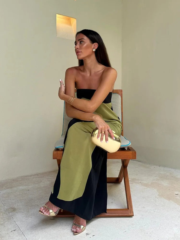 Sexy Strapless Backless Printed Long Dress – Off-Shoulder Sleeveless Summer Party & Evening Robe