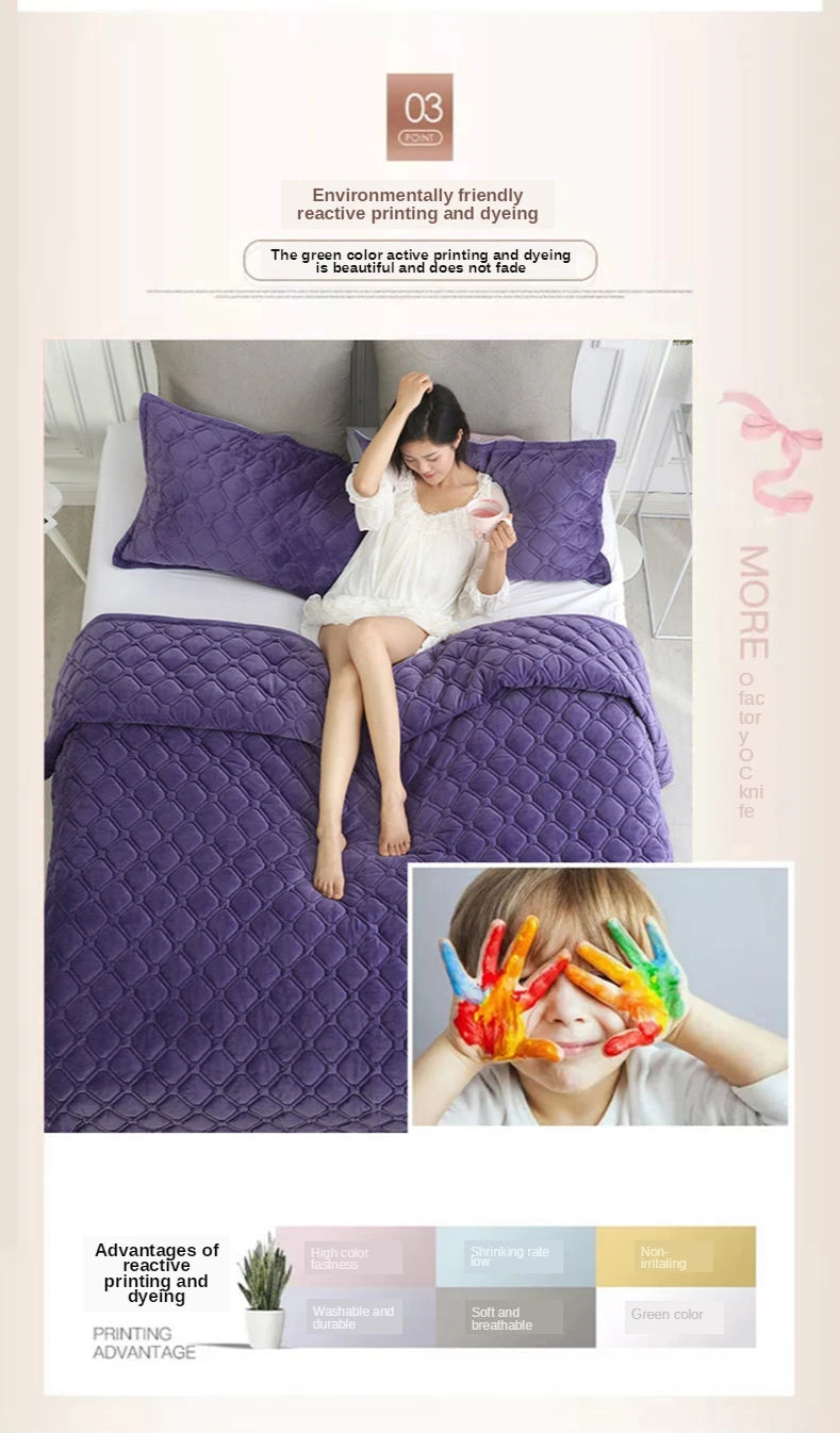 Velvet Quilted Bed Cover Blanket – Solid Color Anti-Slip Bedspread, King & Queen, 270x230cm