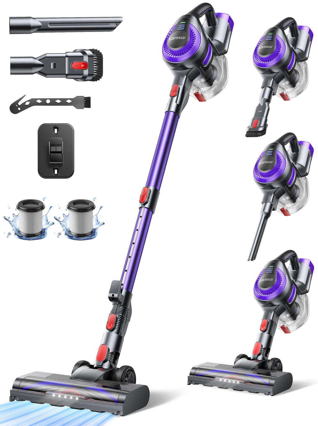 Laresar V10 Lite Cordless Vacuum Cleaner — 38000Pa Strong Suction, 45-Min Runtime, Smart Button for Carpet & Hair