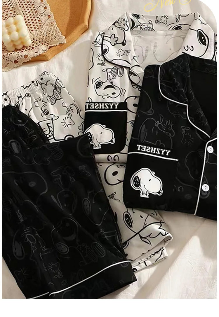 Women's Snoopy Cartoon Long Sleeve Pajamas Set | Cute Anime Loungewear for Students