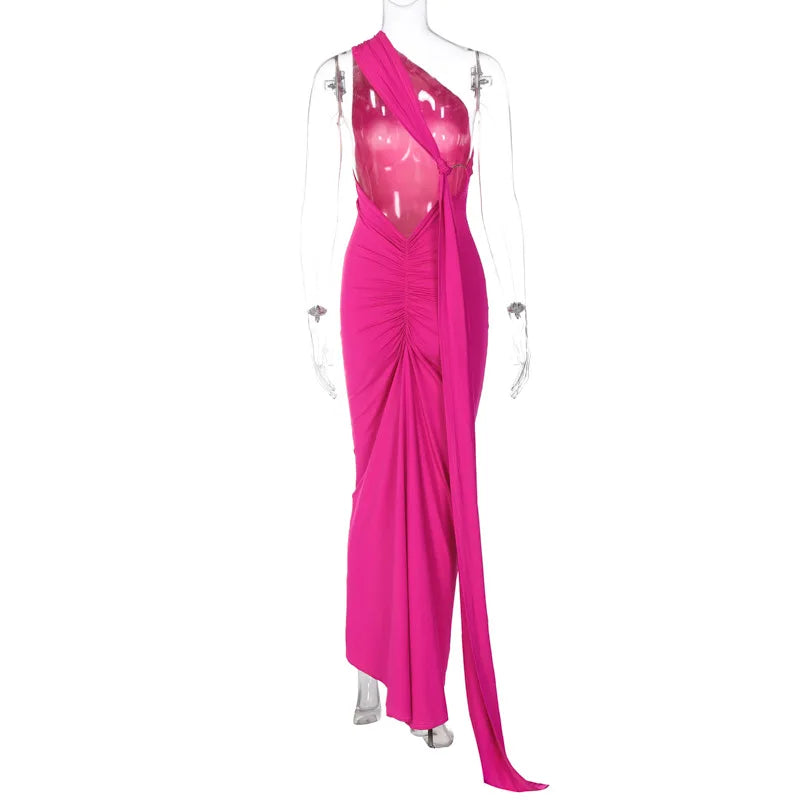 Backless Ruched Slim Bodycon Maxi Dress — Elegant Formal Wedding Guest Evening Dress