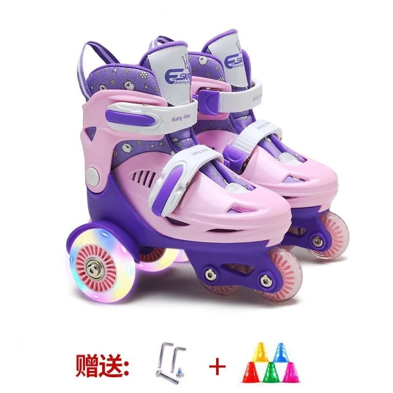Children's 3-Wheel Inline Adjustable Roller Skates – High Elastic PU, Size 27-34, for Ages 2-8 Beginner Kids