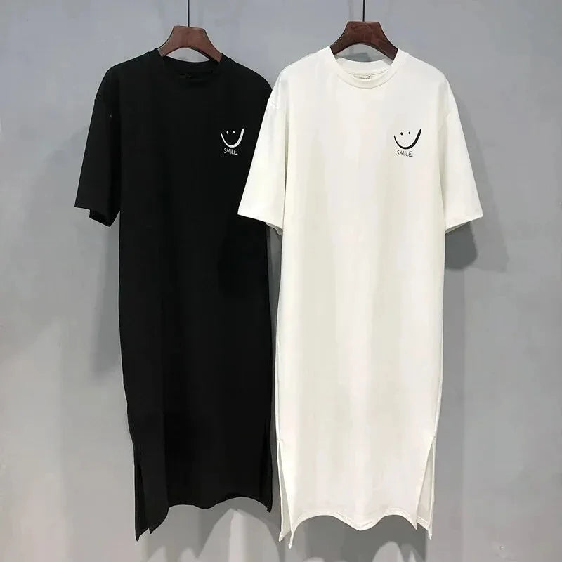 Women's Short Sleeve T-Shirt Dress – Loose Mid-Length Over Knee Casual Summer Dress