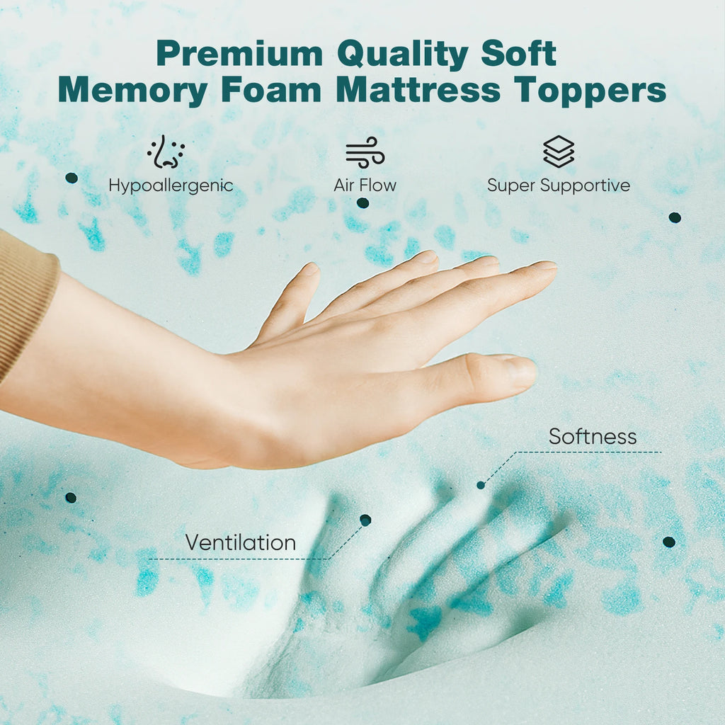 JHK 2"-3" Thick Gel Cooling Memory Foam Mattress Topper – Soft, Breathable Queen Size Bed Topper