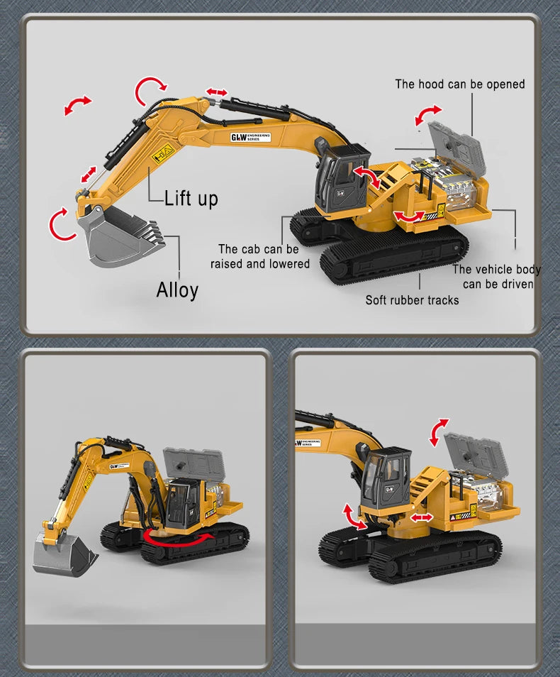 Alloy Die-Cast Excavator Toy with Sound, Light & Pull-Back – Construction Vehicle for Kids
