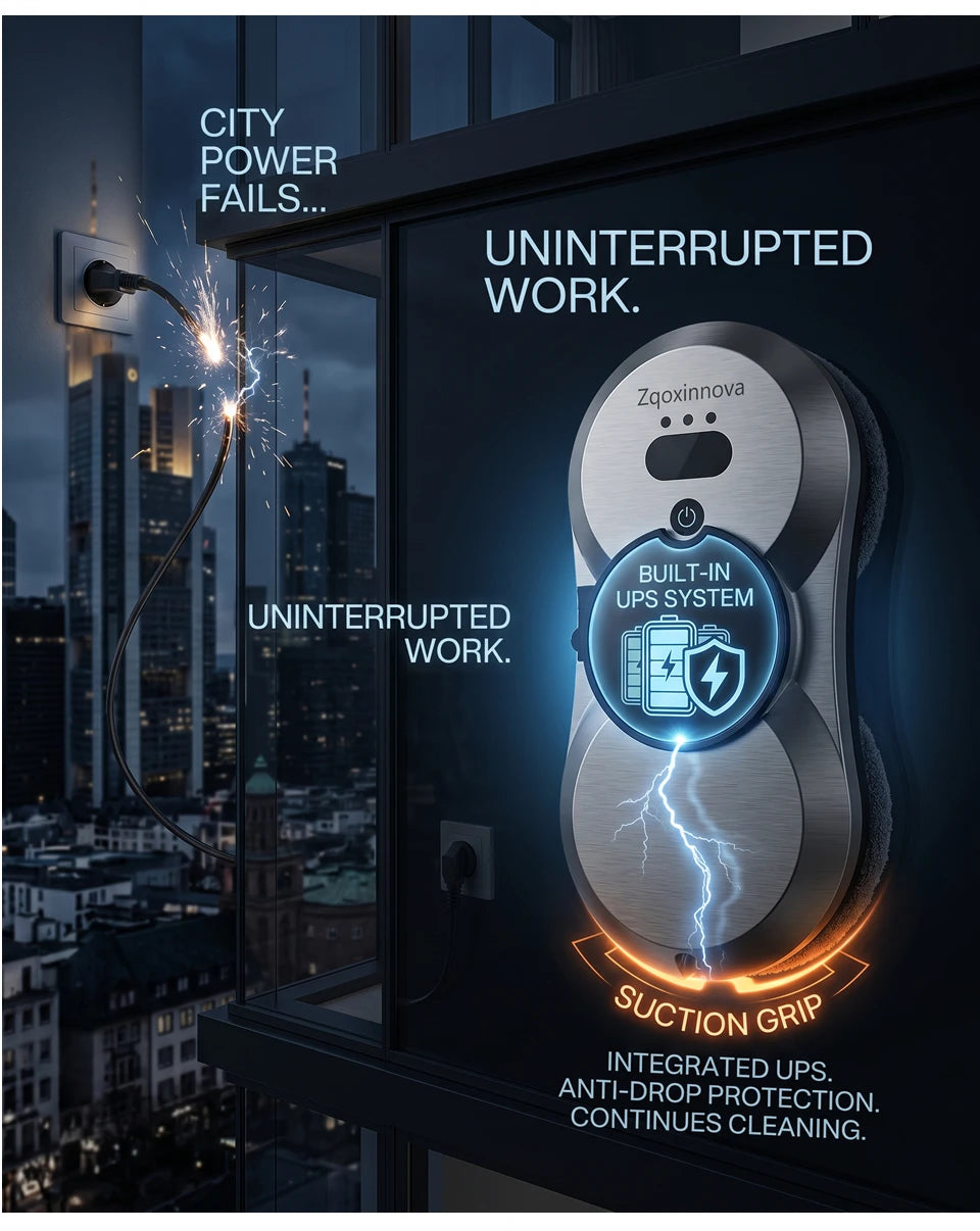 UPS Robot Window Cleaner — Smart Auto Glass Washing Robot with Remote Control & UPS Safety System
