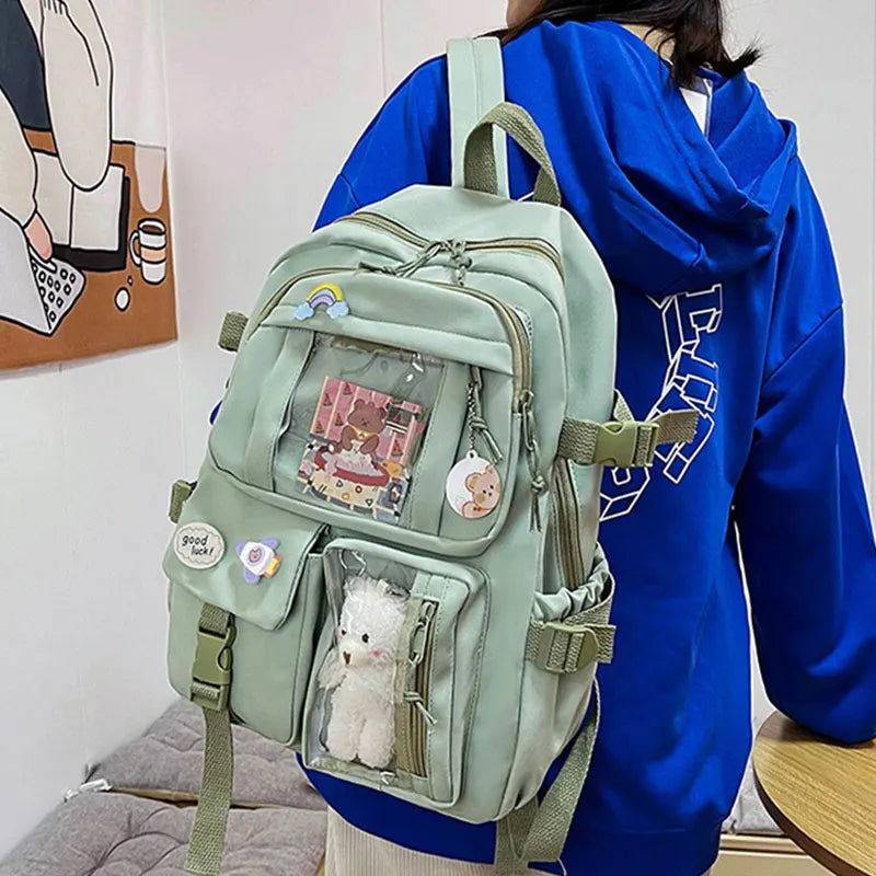 HTLT Korean Style Nylon Backpack – Large Capacity Waterproof Student School Bag for Women
