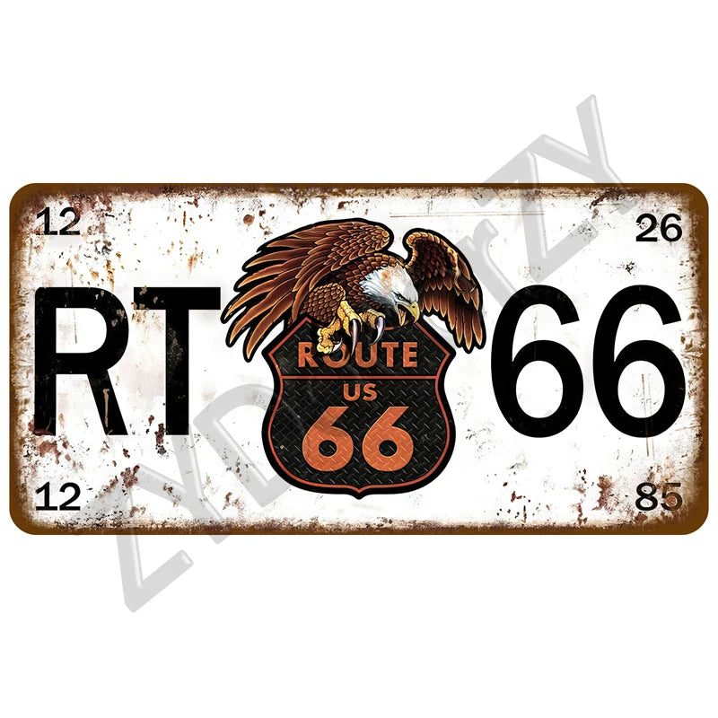 Route 66 Vintage Car Garage Tin Sign — Retro Wall Art Decor