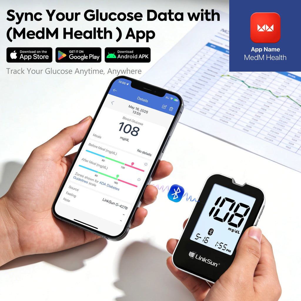 LinkSun G-427B Bluetooth Blood Glucose Meter Kit – Smart App-Connected Glucometer with Large Display & High Accuracy Diabetes Monitoring