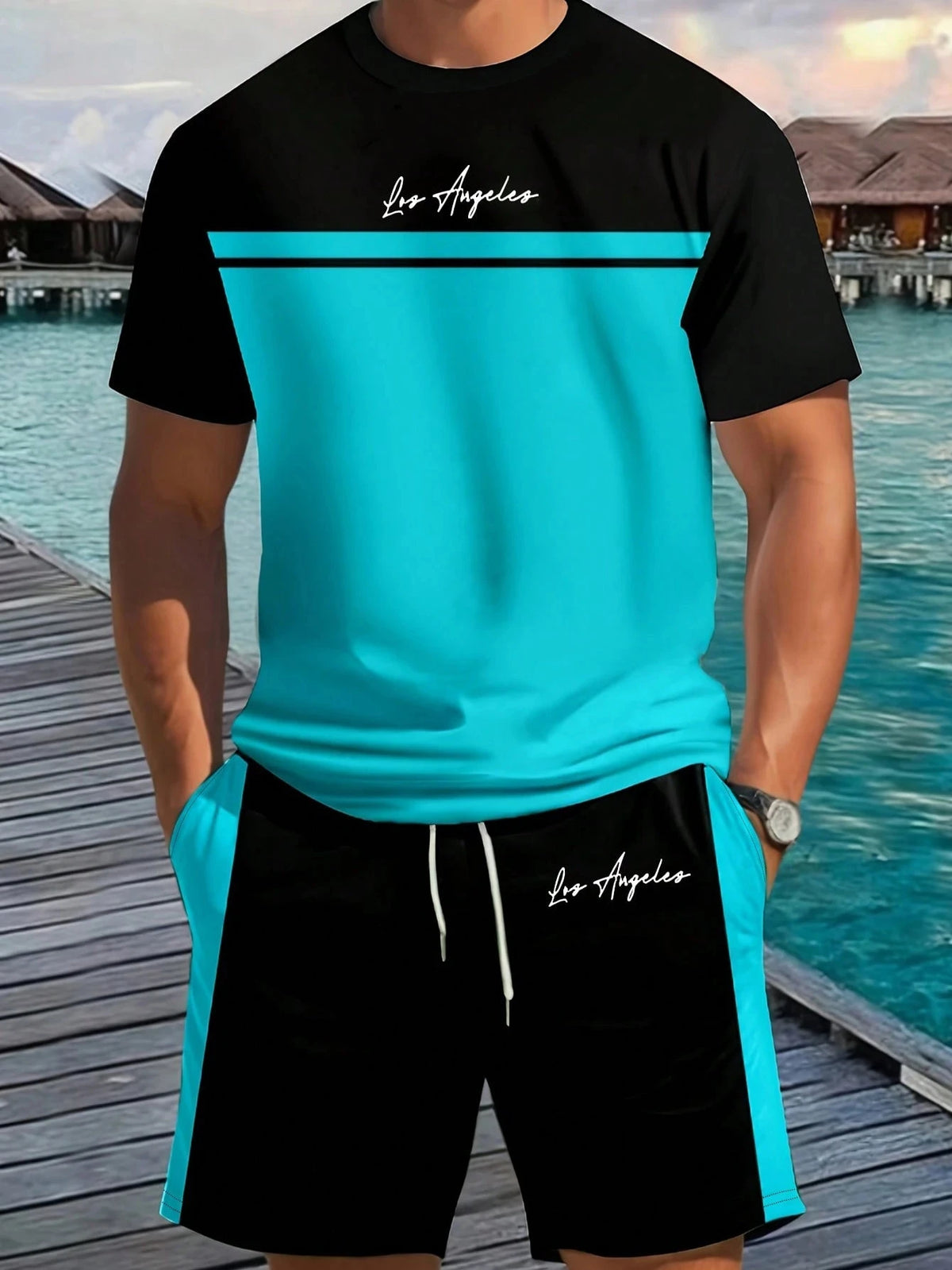 Men's Letter Print T-Shirt & Shorts Set – Beach Vacation Summer Co-Ord