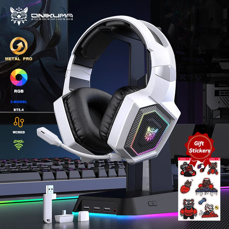 ONIKUMA GT806 Wireless Gaming Headset — 2.4GHz & Bluetooth 5.3, HiFi Sound, RGB, Noise-Canceling Mic for PC & Laptop