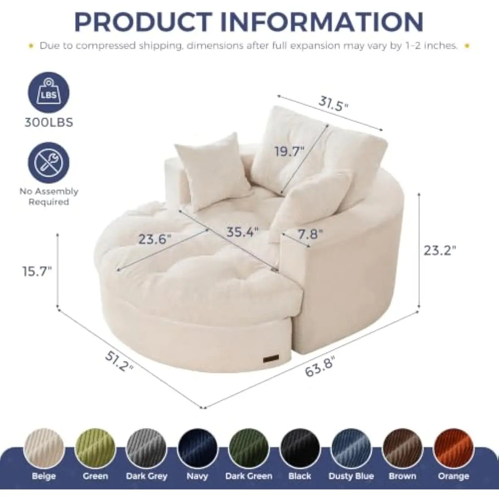 Oversized Round Chaise Lounge with Detachable Ottoman