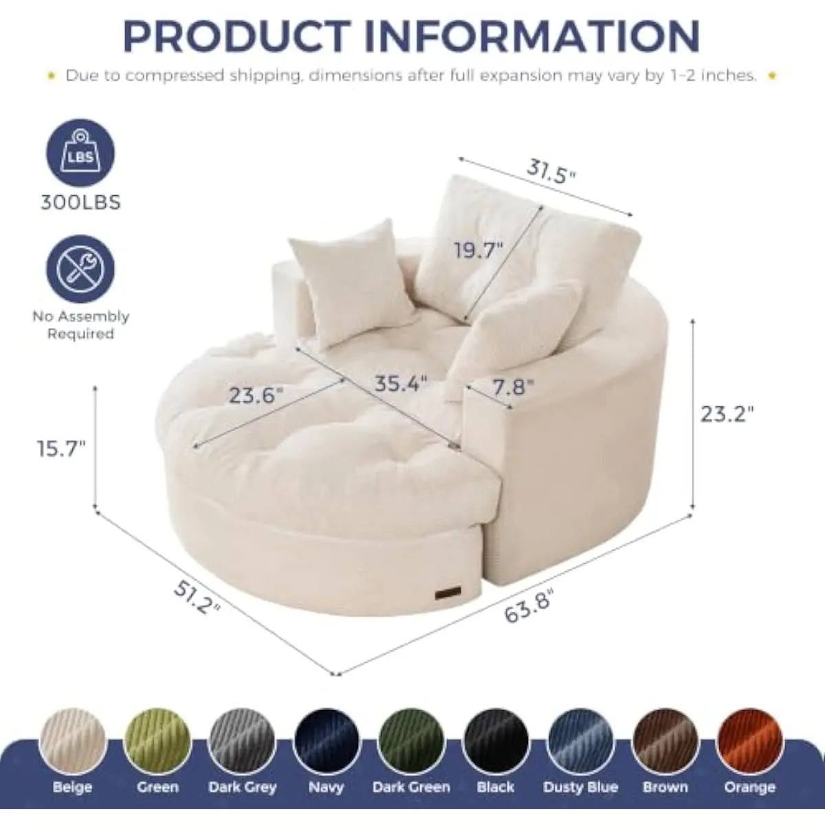Oversized Round Chaise Lounge with Detachable Ottoman