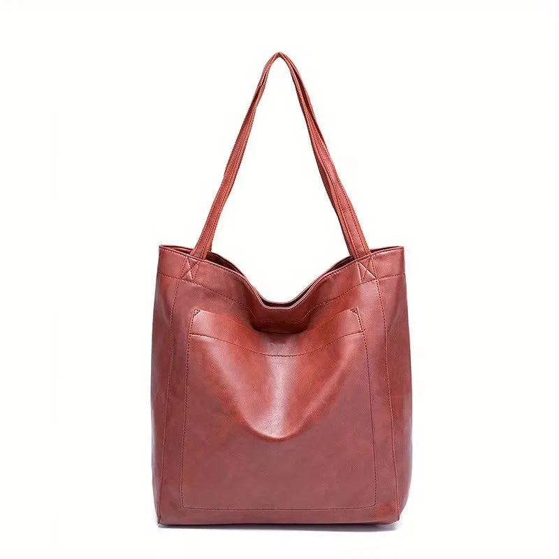 SNOWJENNY Retro Waxed PU Large Tote Bag – Commuter Shoulder Handbag with Pockets for Women