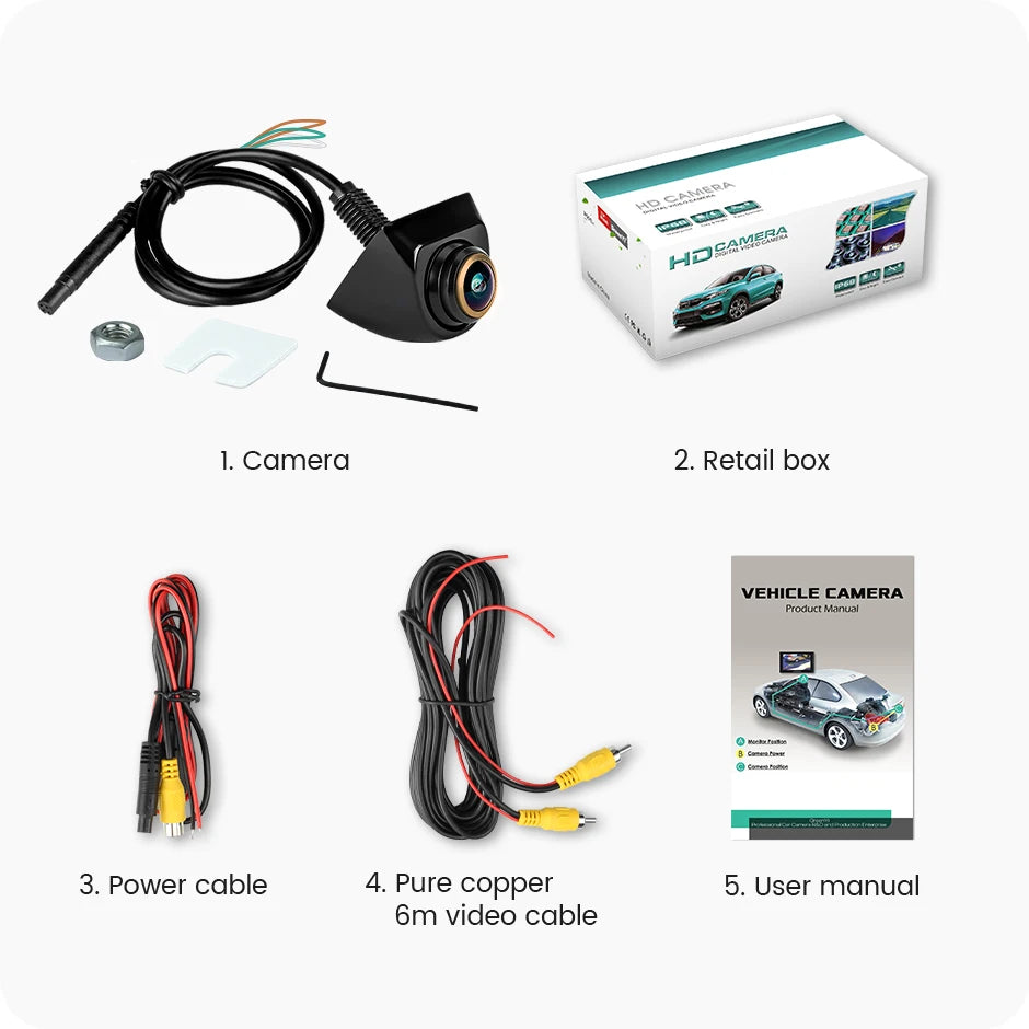 AHD 1080P Car Backup Camera – 170° Fisheye Lens, Night Vision, Waterproof | White, Black & Silver