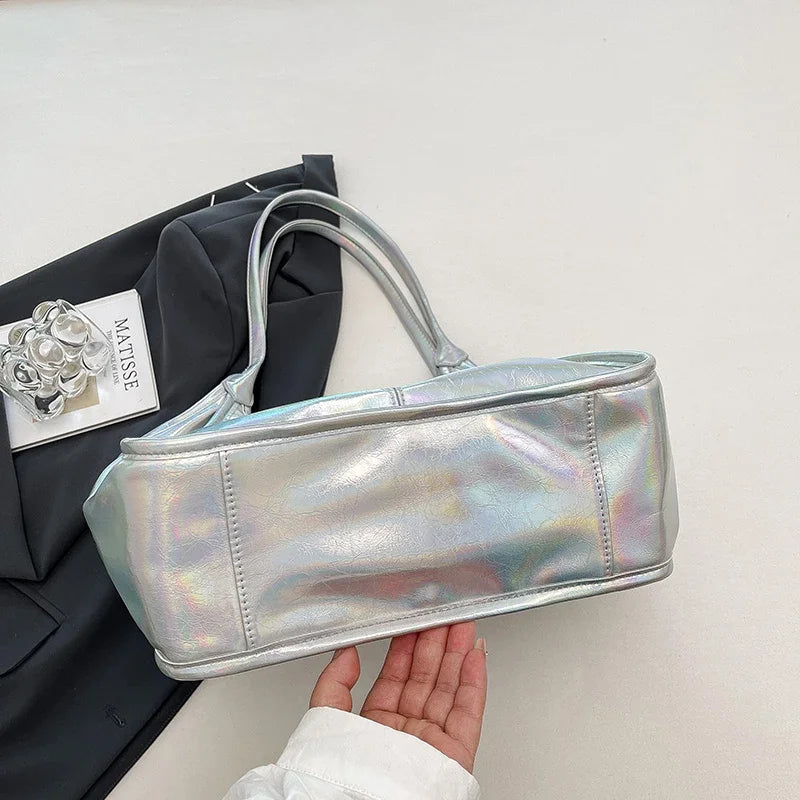 Silver TPU Large Capacity Tote Bag – Luxury Business Shoulder Handbag for Women