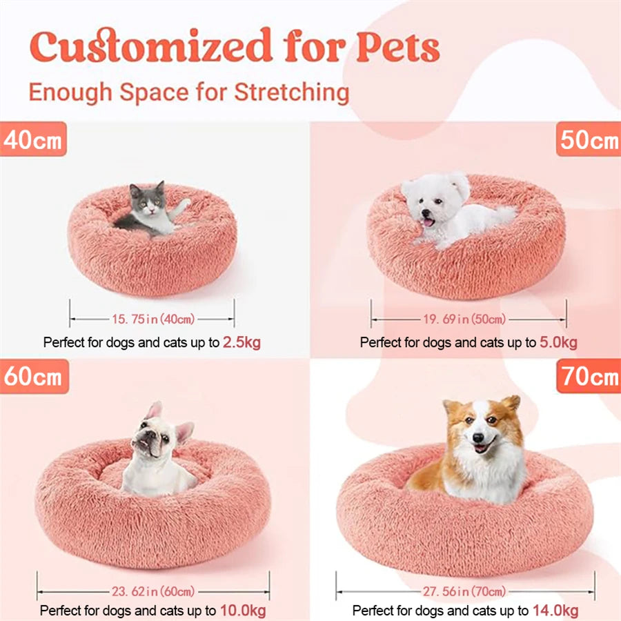 Plush Faux Fur Donut Pet Bed – Warm Calming Round Bed for Small & Medium Dogs & Cats