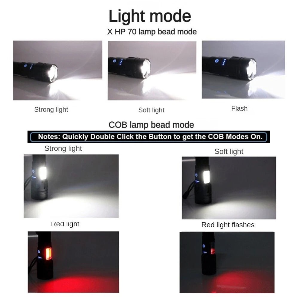 90000 Lumens XHP90 LED Tactical Flashlight – Rechargeable USB Zoomable 7-Mode Torch
