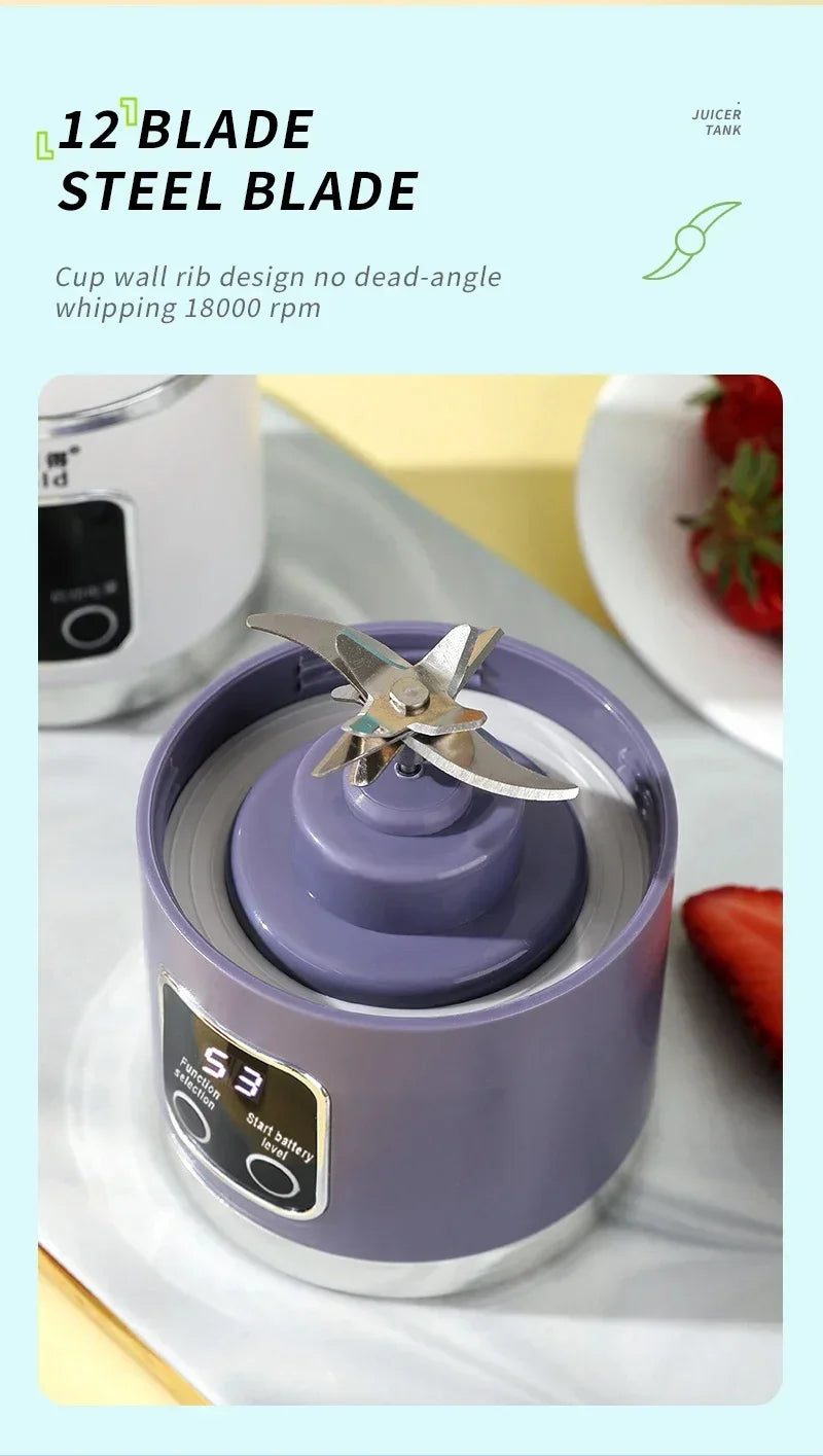 Portable Electric Juicer 450ML — 8-Blade Travel Blender for Fresh Juice, Shakes & Smoothies