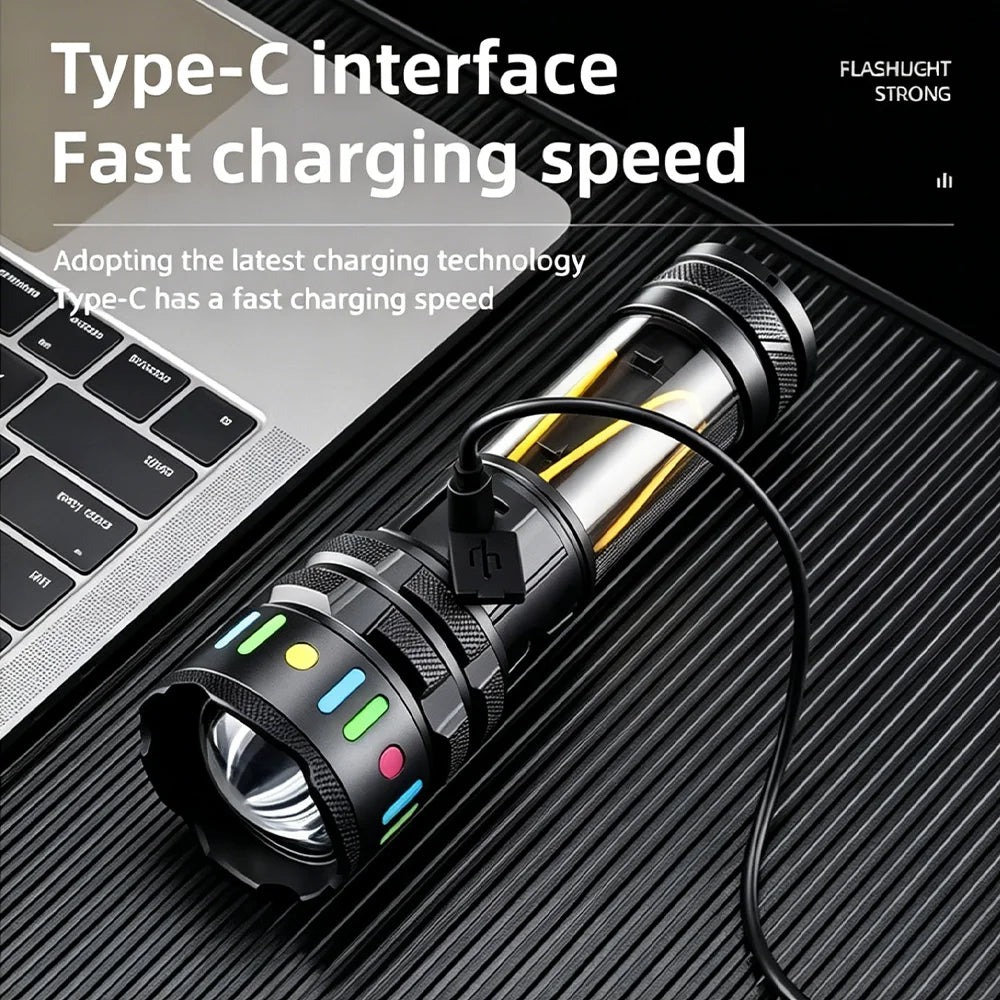 High Power White Laser Flashlight – Rechargeable Zoomable Waterproof Tactical Lantern