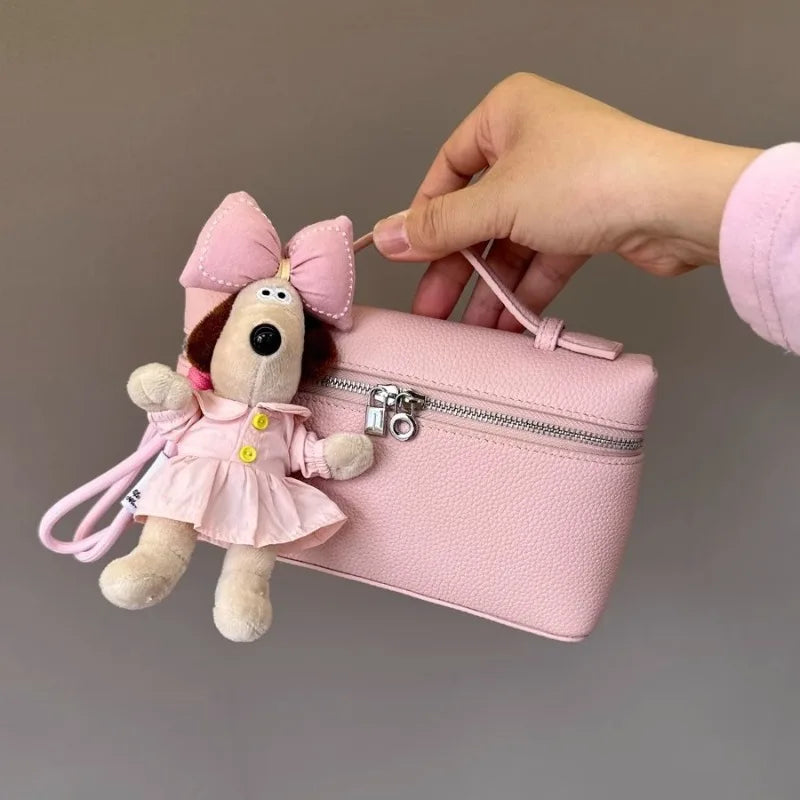 Genuine Leather Lychee Pattern Crossbody Bag – Shoulder Lunch Box Makeup Handbag for Women
