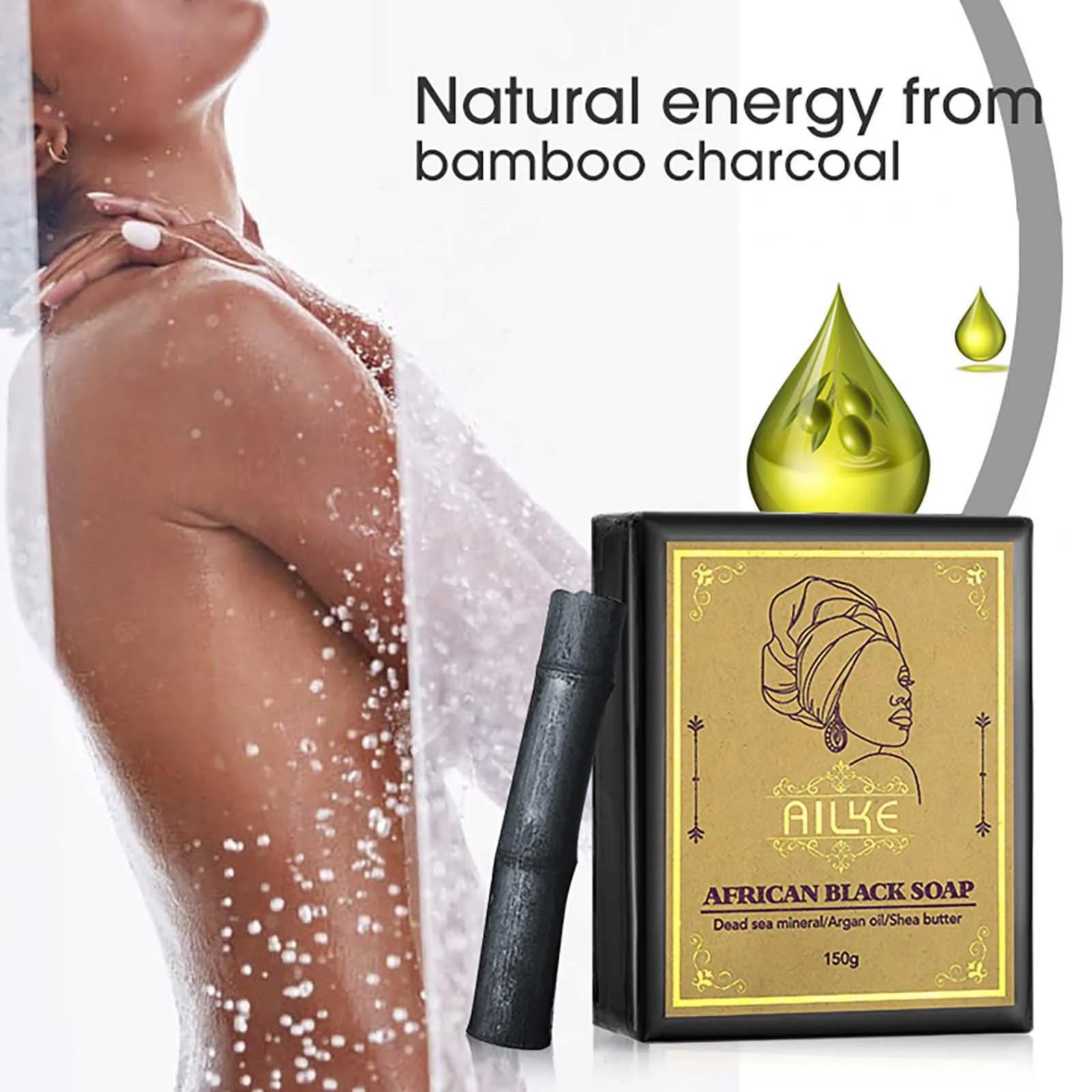 AILKE African Natural Black Soap Bar – Deep Cleansing, Anti-Acne & Brightening for Face & Body
