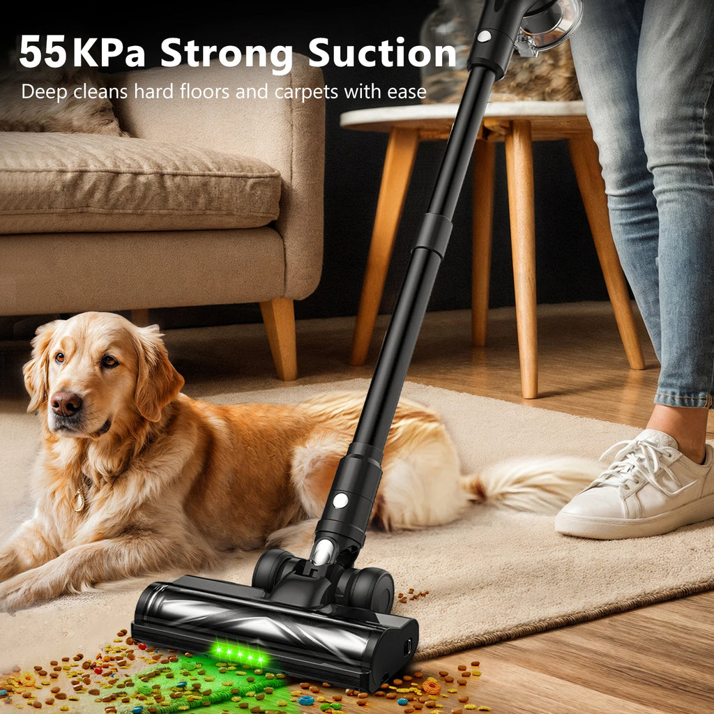 SUXIANGVAC Cordless Stick Vacuum Cleaner — 500W 55Kpa, 55-Min Runtime, Anti-Tangle, HEPA, Self-Standing