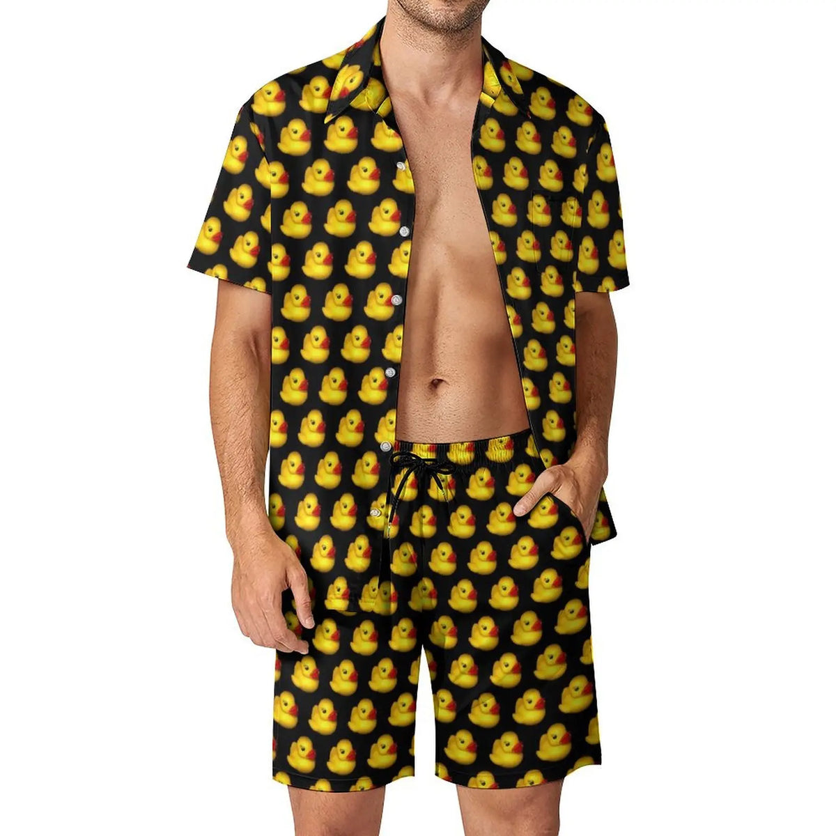 Men's Yellow Rubber Duck 3D Print Shirt & Beach Shorts – Hawaiian Streetwear Set