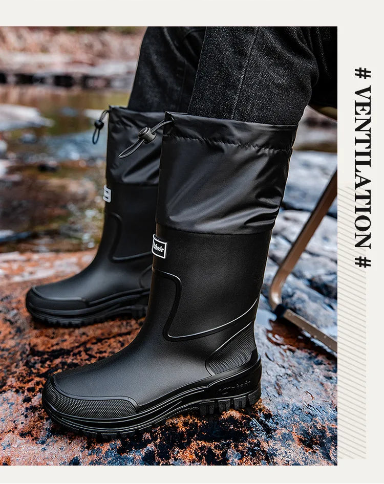 Men's Mid-Calf PVC Rain Boots with EVA Insoles