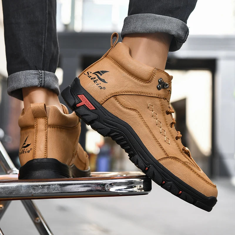 Men's High-Top Lace-Up Hiking Boots – Thick Sole Casual Oversized Boots