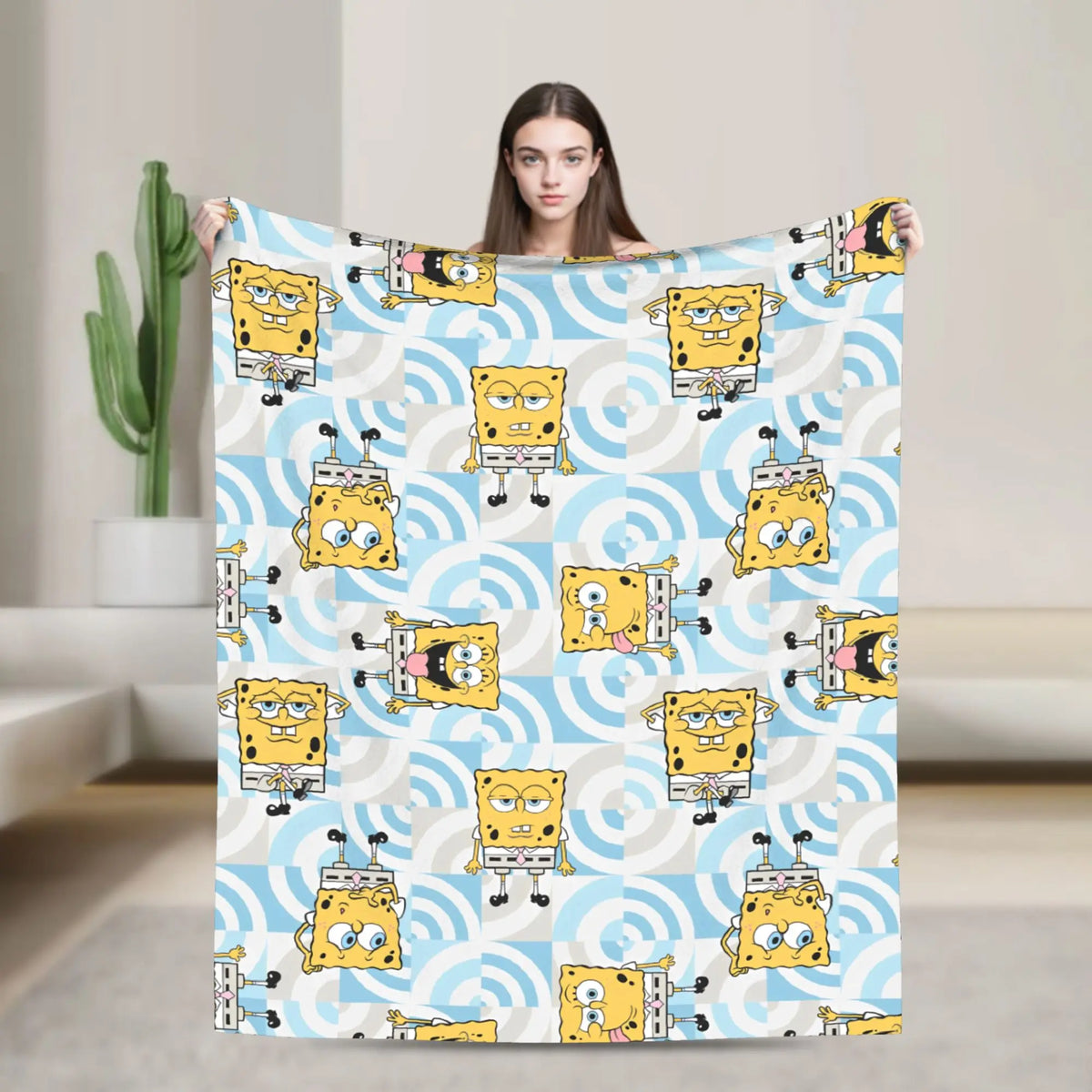 SpongeBob Flannel Throw Blanket – Soft Breathable Character Blanket for Bed, Lounge & Summer