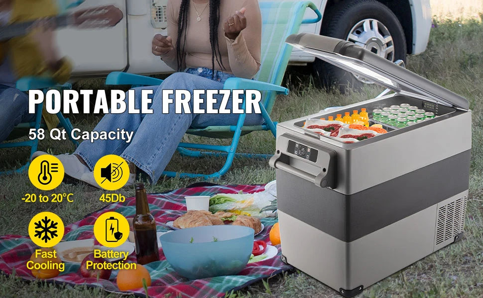 SucceBuy Portable Car Refrigerator & Freezer – 20L-55L, 12V/24V Compressor Cooler for Camping & Travel