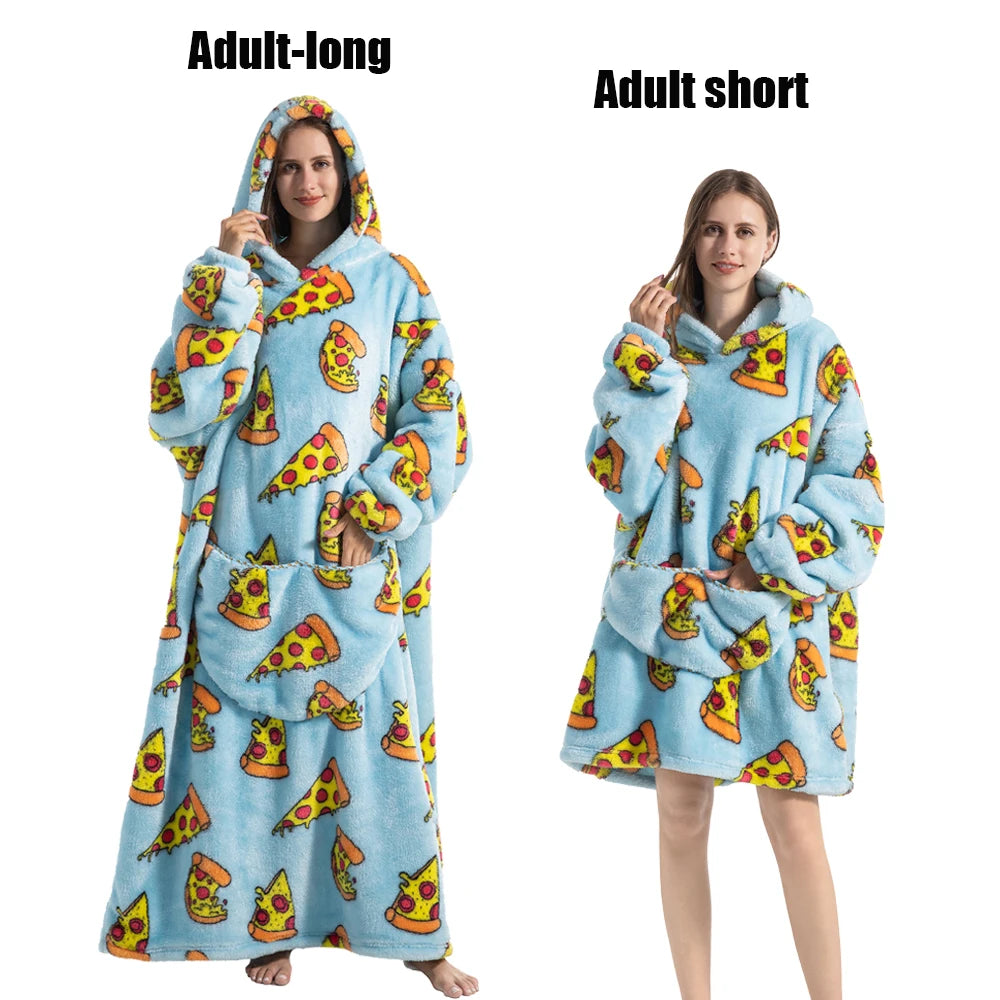 Oversized Wearable Blanket Hoodie – Plush Fleece with Sleeves, Hood & Pocket, 40 Designs